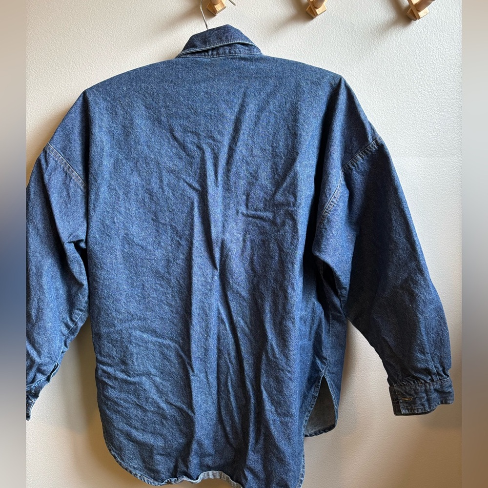 Leather Fringe Button Down Top Denim - Picture 3 of 3